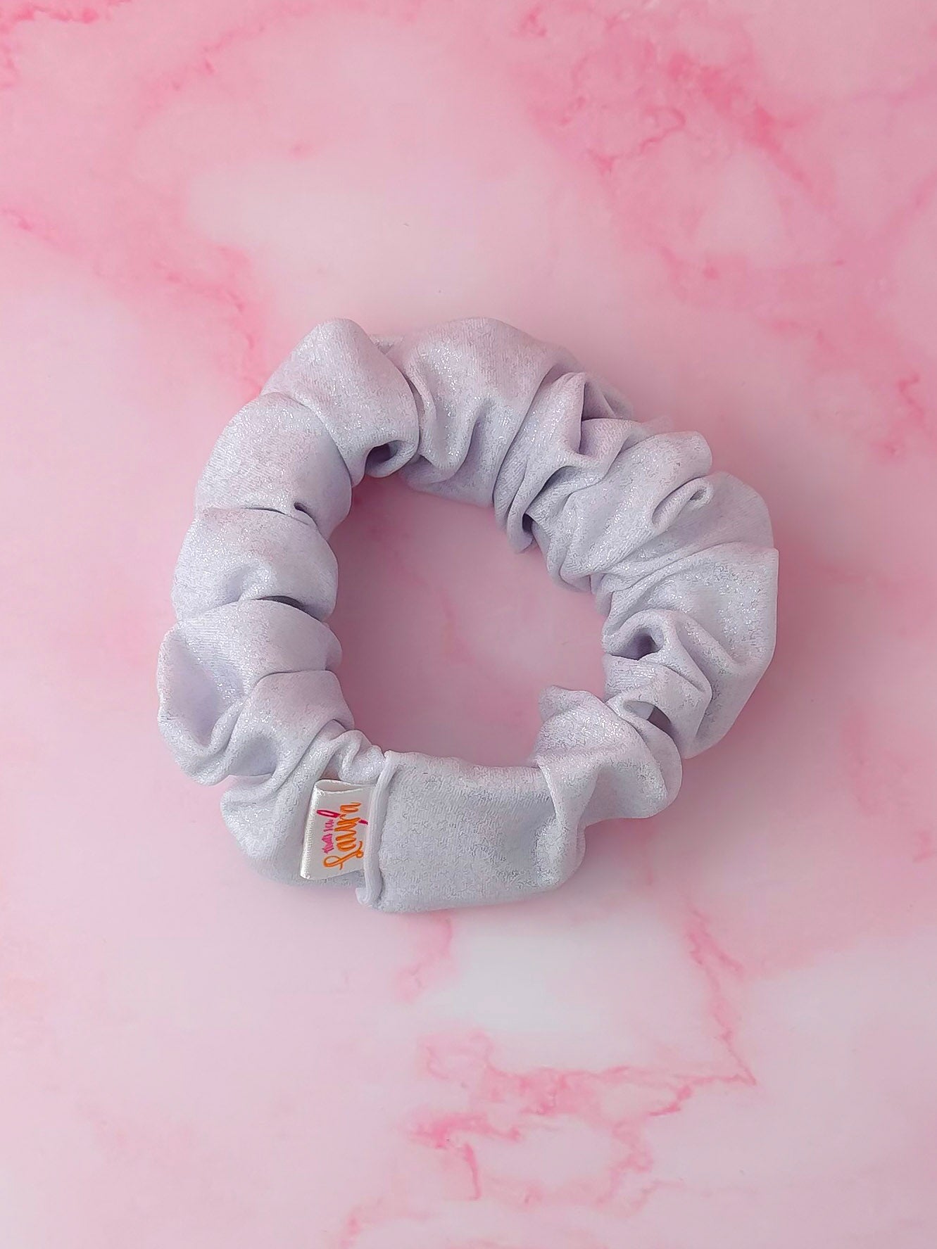 Skylar - Silver glitter dance fabric Wide scrunchie