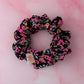 Flora - Black & Pink floral gym & swim wide scrunchie