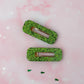 Christmas Tree - Green Oblong Glitter Resin Hair Clips