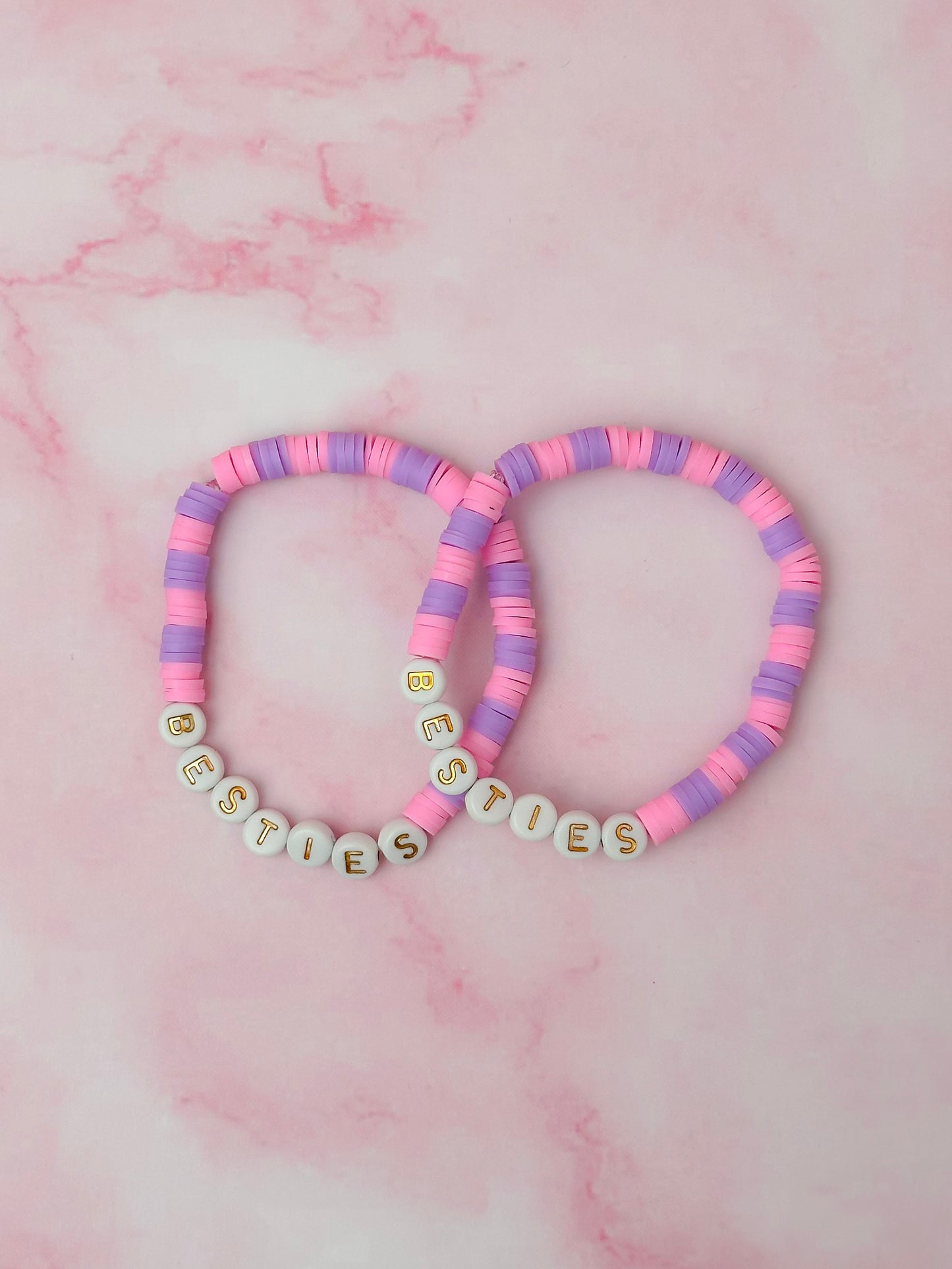 Besties - Pink and purple polymer clay Handmade Beaded Bracelet
