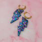 Mystical moon lighting bolts - purple, blue & gold Resin Earrings