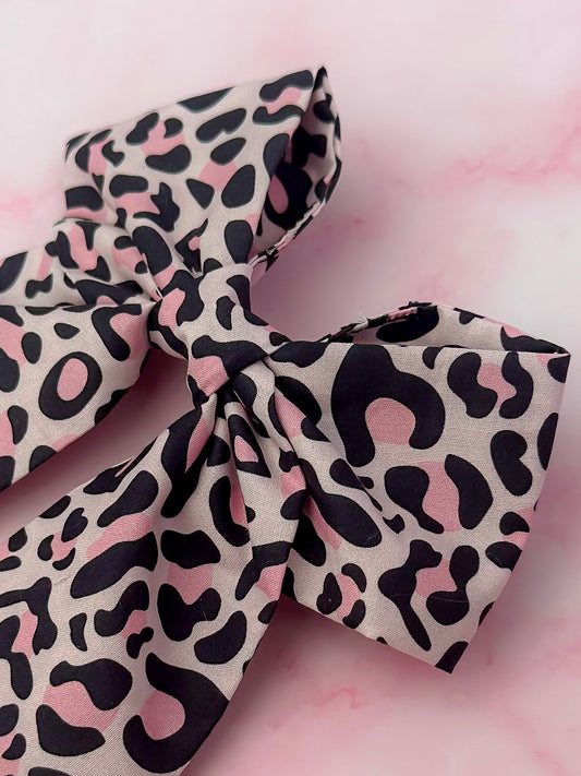 Kayleigh - Pink and black leopard print long Hair Bow