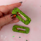 Christmas Tree - Green Oblong Glitter Resin Hair Clips