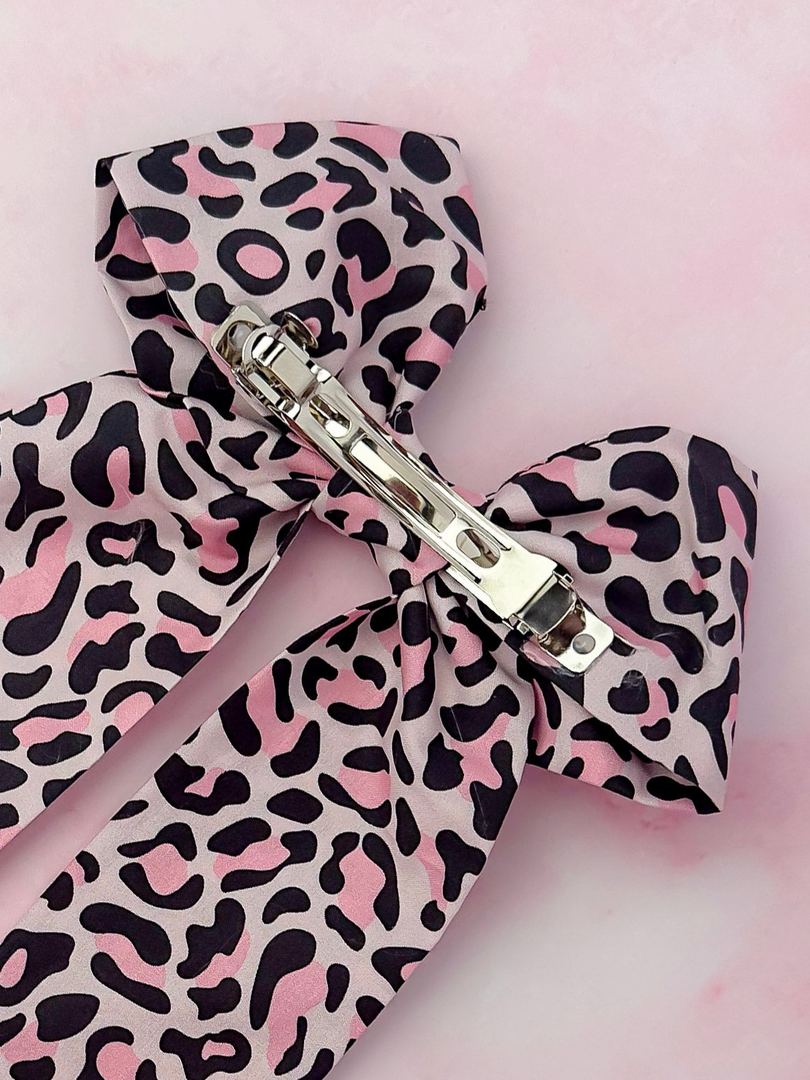 Kayleigh - Pink and black leopard print long Hair Bow