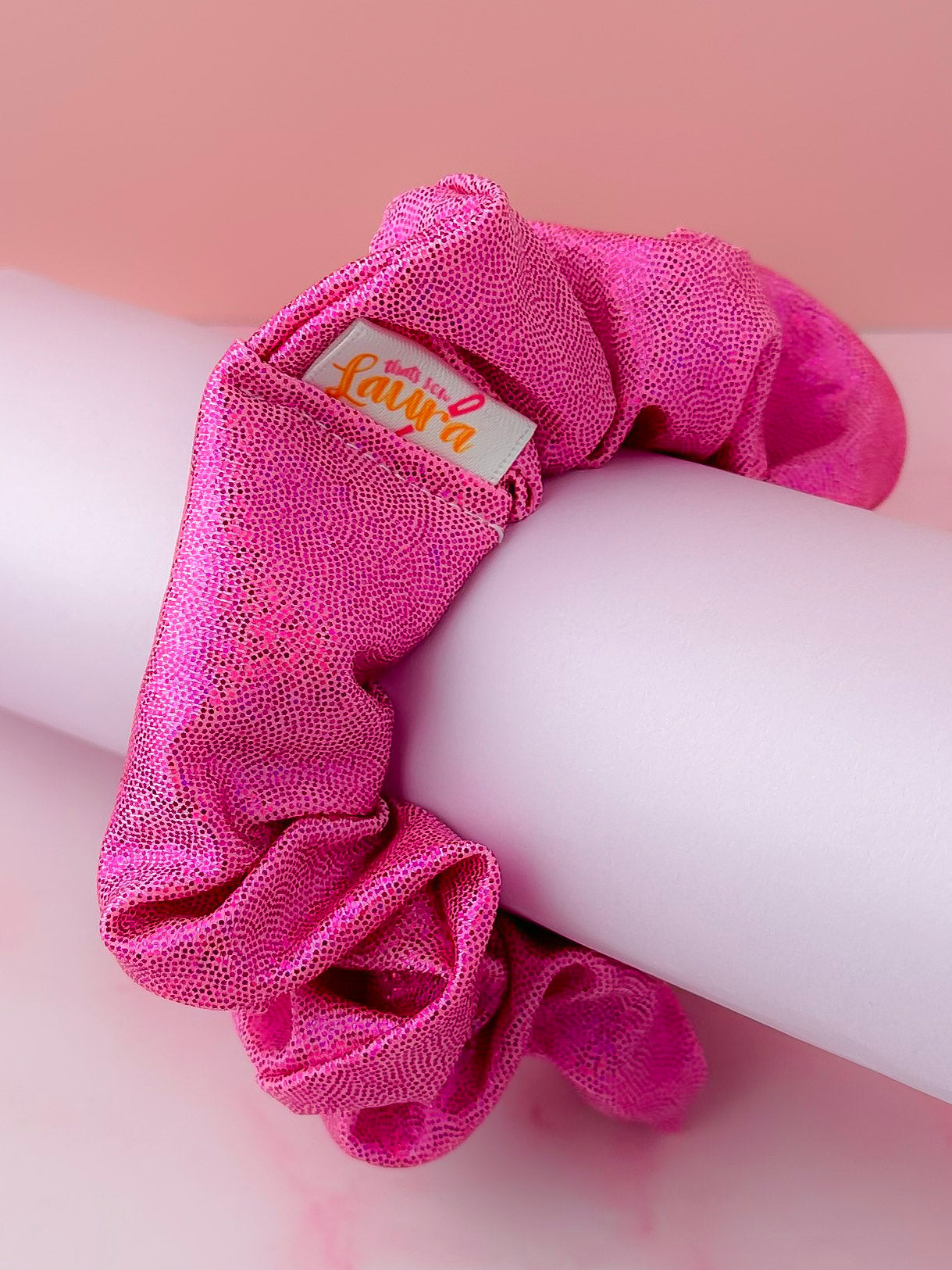 Jennie - Pink glitter dance fabric classic scrunchie