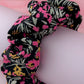 Flora - Black & Pink floral gym & swim wide scrunchie