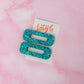 Teal - Blue Oblong Glitter Resin Hair Clips