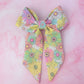 Flower Power - Pink and colourful flower print long Hair Bow