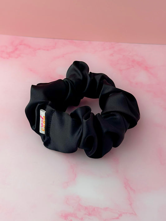 Noire - Black satin wide scrunchie