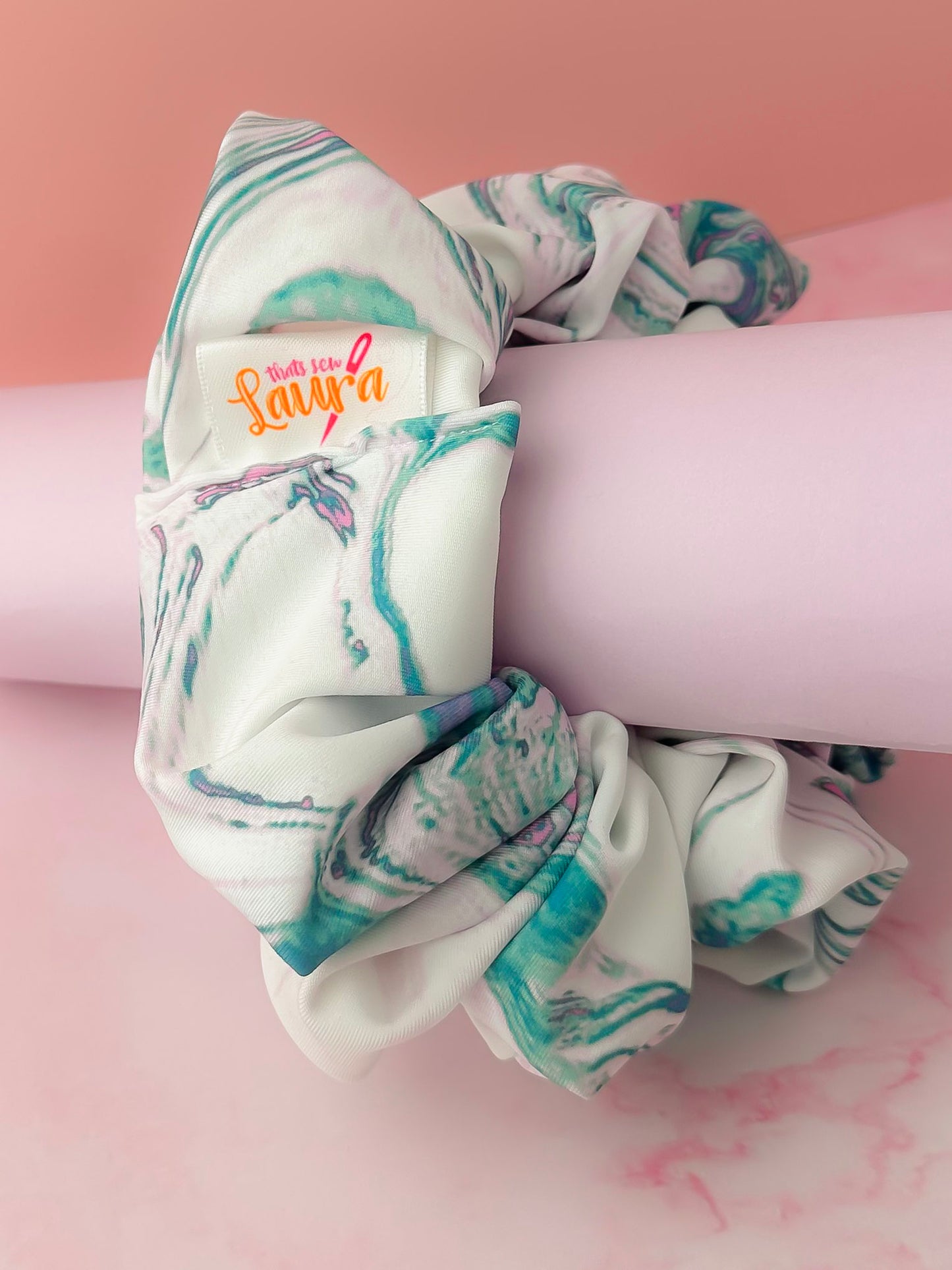 Marble - White marble print Gym & Swim XL Scrunchie