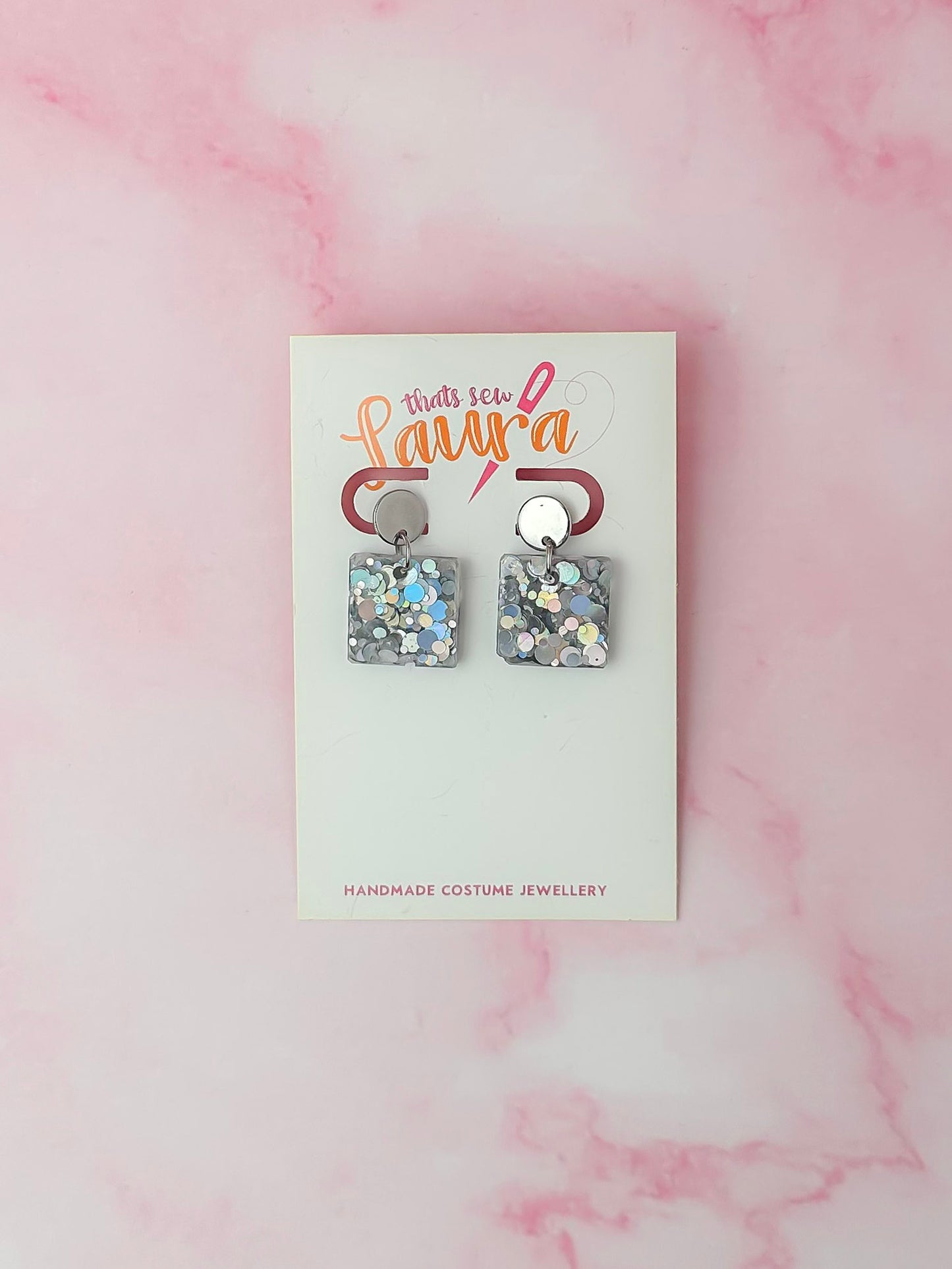 Aquarius Squares - silver glitter Resin Earrings