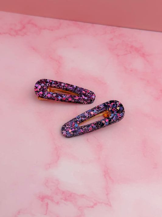Spooky Season - black and purple classic style Glitter Resin Hair Clips