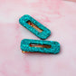 Teal - Blue Oblong Glitter Resin Hair Clips