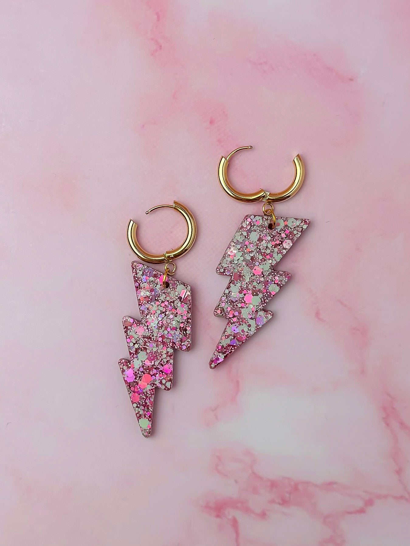 Lizzie M lighting bolts - Pink & pastel green Resin Earrings