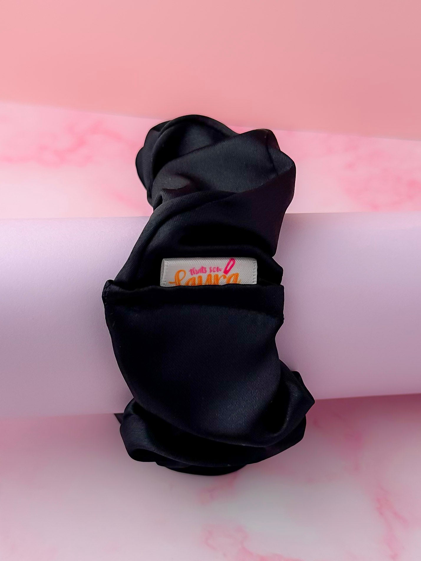 Noire - Black satin wide scrunchie