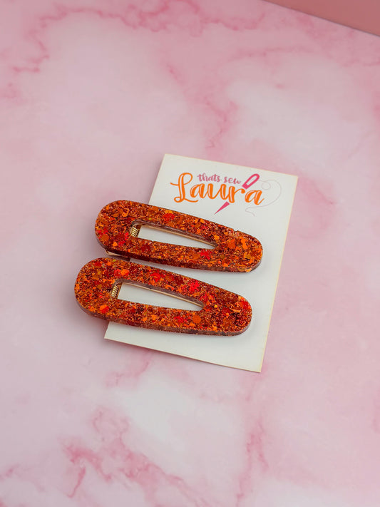 Ember  - orange classic style Glitter Resin Hair Clips