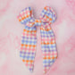 Jess - Pink, lilac and orange gingham print long Hair Bow