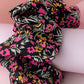 Flora - Black, Pink and Orange floral print Gym & Swim XL Scrunchie