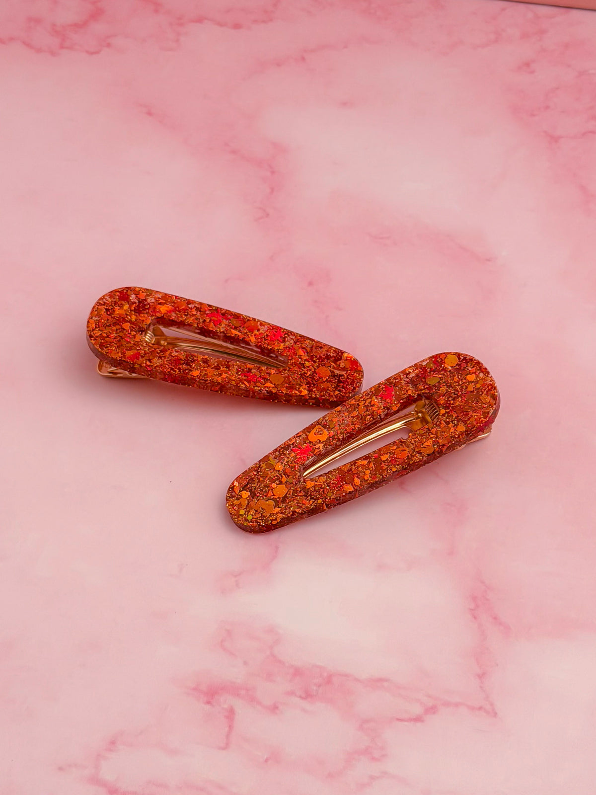 Ember  - orange classic style Glitter Resin Hair Clips