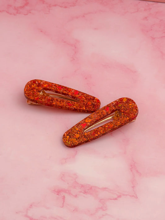Ember  - orange classic style Glitter Resin Hair Clips