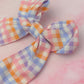 Jess - Pink, lilac and orange gingham print long Hair Bow