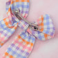 Jess - Pink, lilac and orange gingham print long Hair Bow