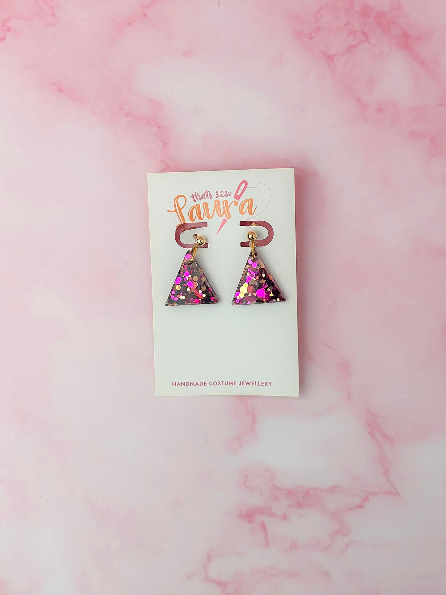 Scorpio triangles - pink & gold glitter Resin Earrings