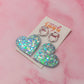 Blossom Heart - blue floral glitter Resin Earrings