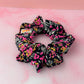 Flora - Black & Pink floral gym & swim classic scrunchie