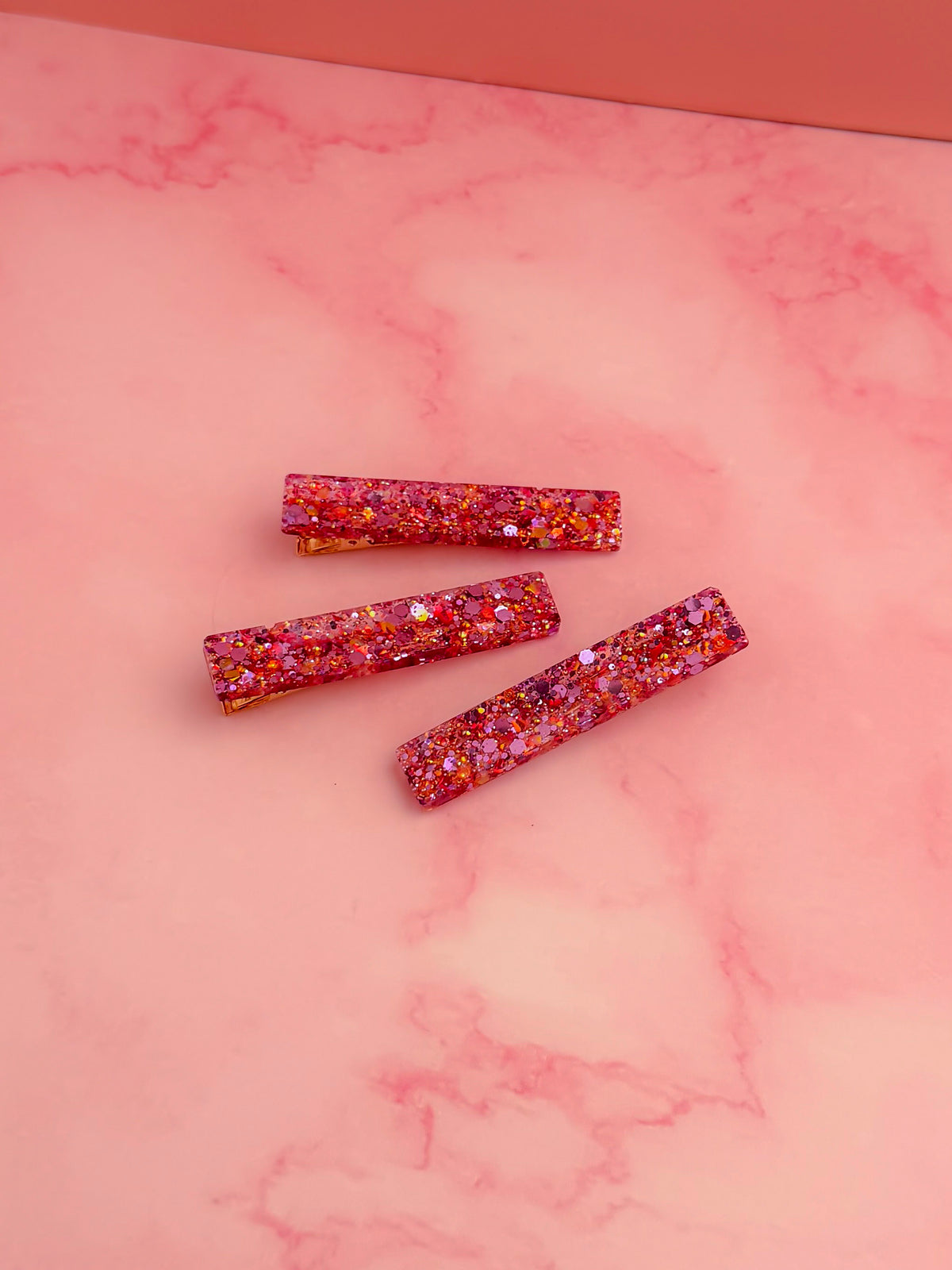 Amethyst  - Purple and orange trio of Glitter Resin Hair Clips