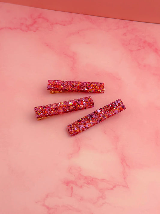 Amethyst  - Purple and orange trio of Glitter Resin Hair Clips