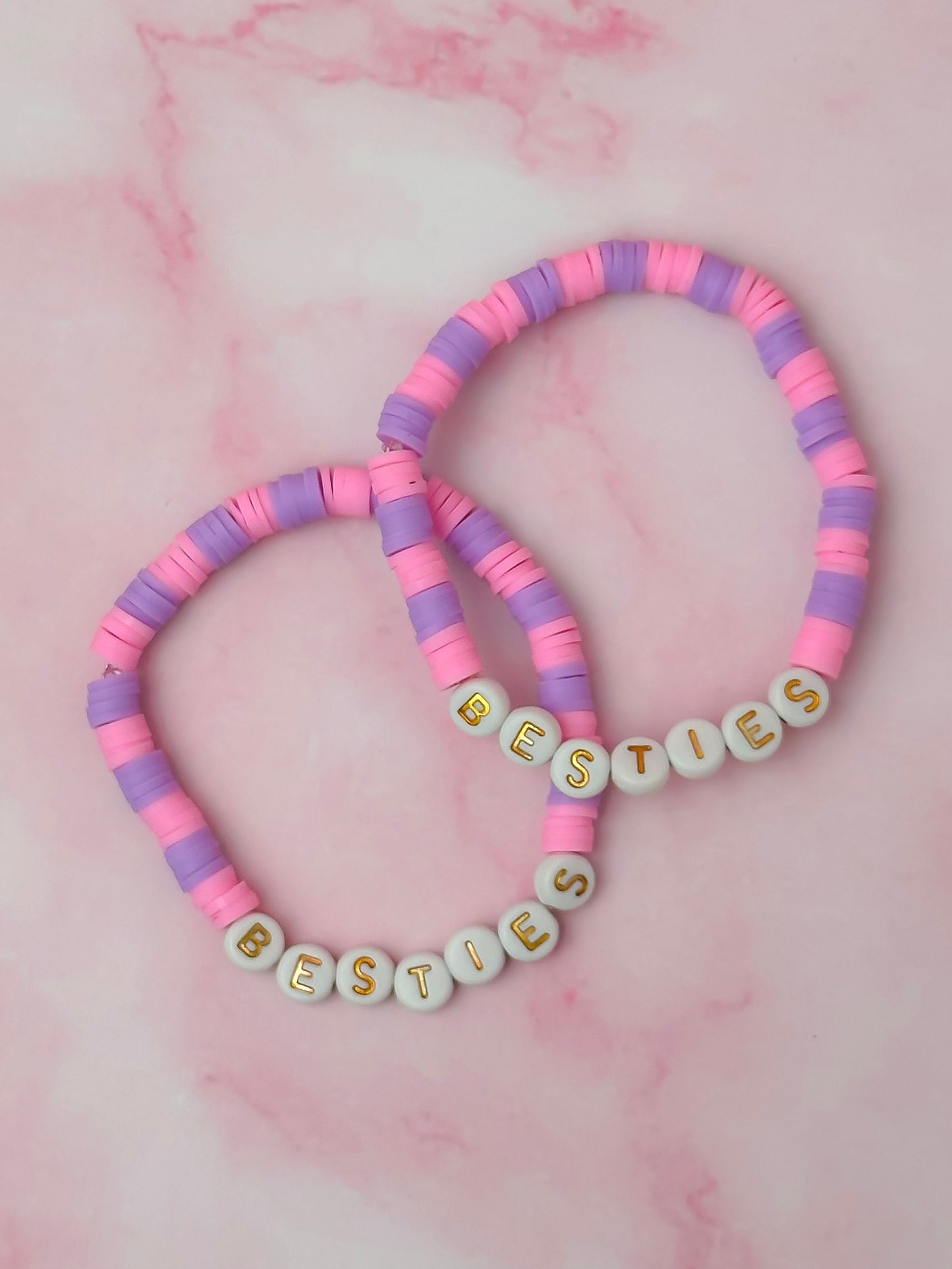 Besties - Pink and purple polymer clay Handmade Beaded Bracelet