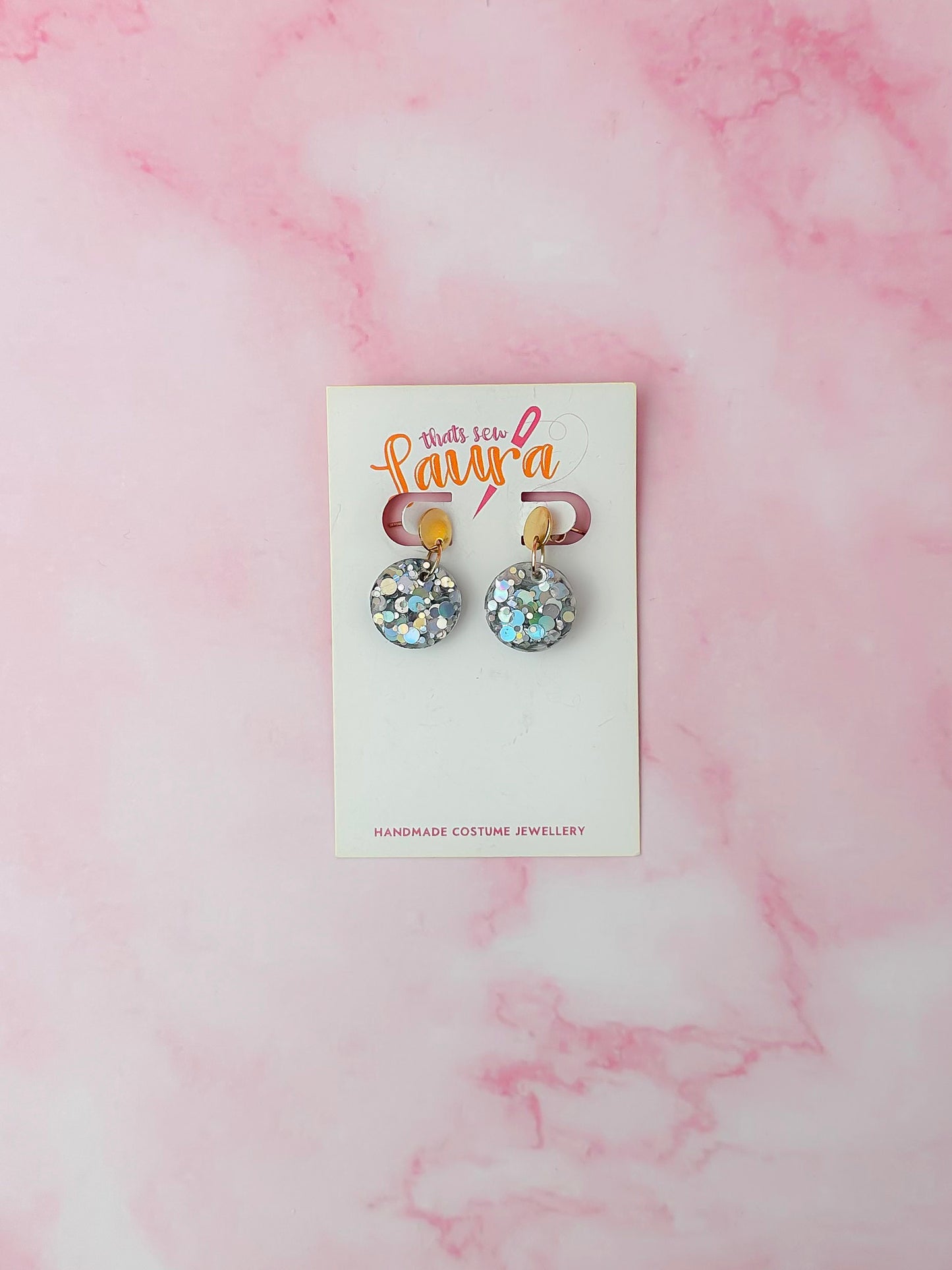 Aquarius circle drops - silver holographic glitter Resin Earrings