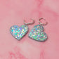 Blossom Heart - blue floral glitter Resin Earrings