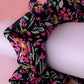 Flora - Black & Pink floral gym & swim classic scrunchie
