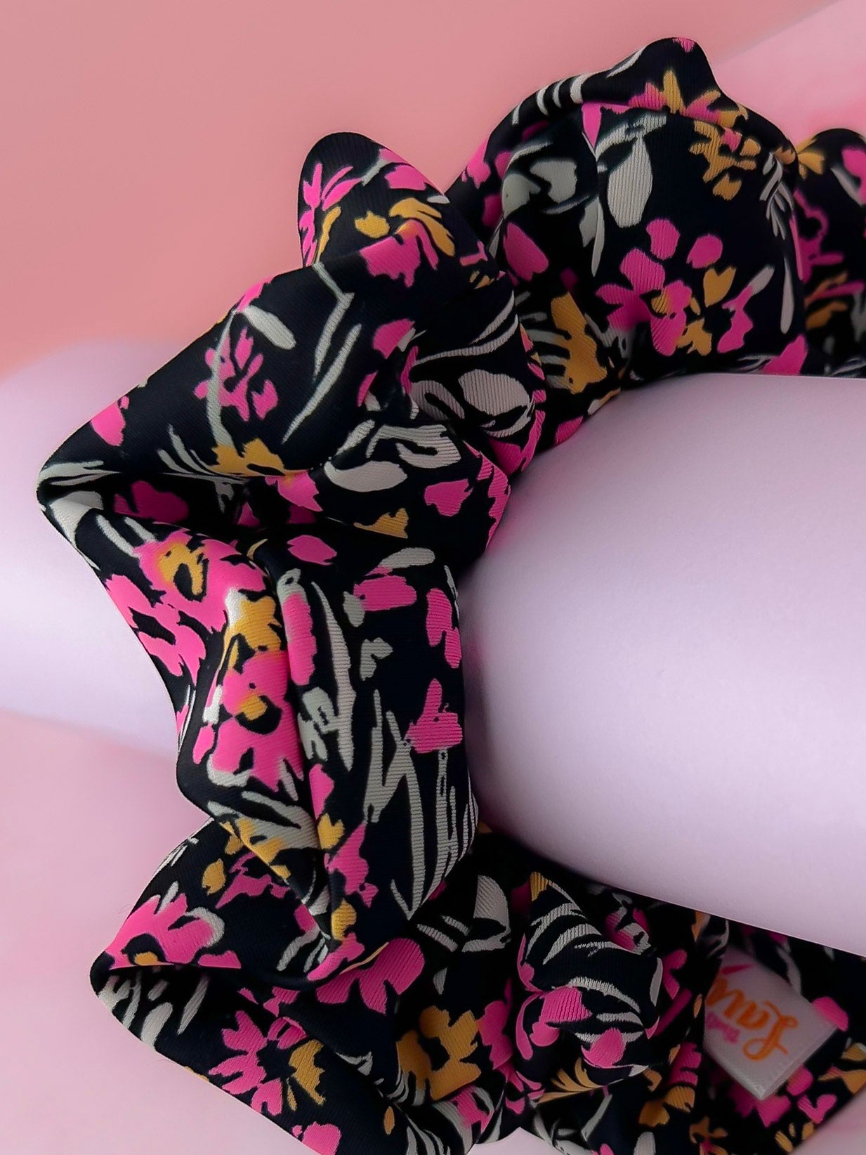 Flora - Black & Pink floral gym & swim classic scrunchie