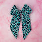 Brittany - Teal Leopard print long Hair Bow