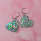 Blossom Heart - blue floral glitter Resin Earrings