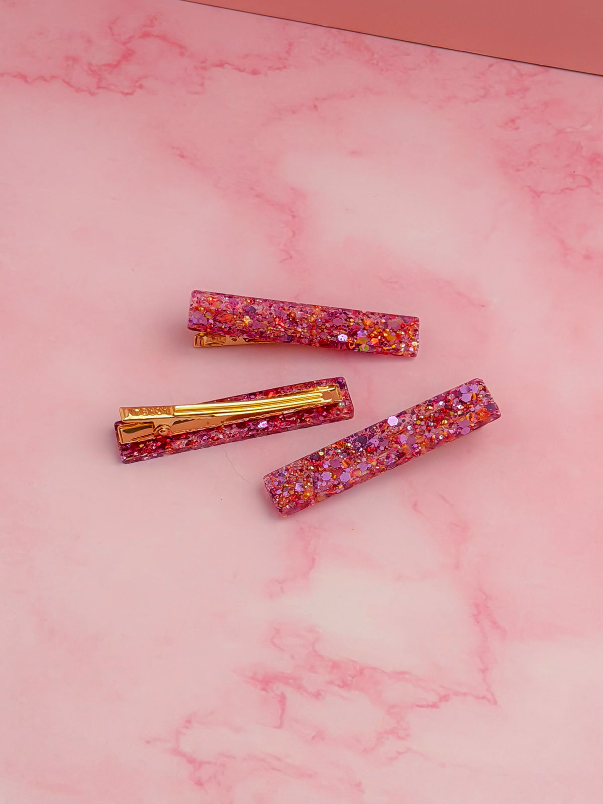 Amethyst  - Purple and orange trio of Glitter Resin Hair Clips