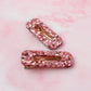Romance - Pink Heart Glitter Oblong Resin Hair Clips