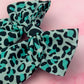 Brittany - Teal Leopard print long Hair Bow