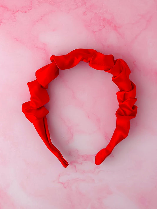 Ruby - Red Satin Scrunchie Headband