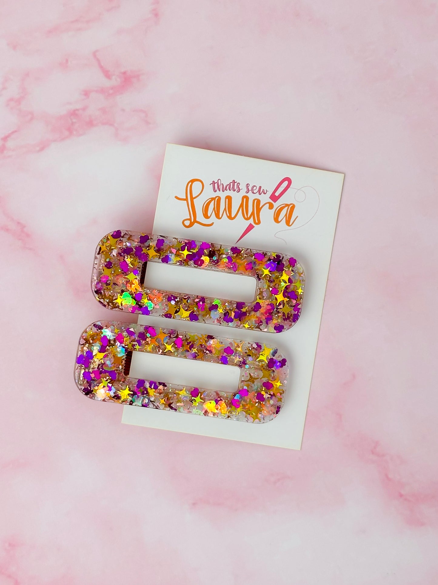 Celebration - Purple & Gold Glitter Oblong Resin Hair Clips