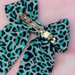 Brittany - Teal Leopard print long Hair Bow