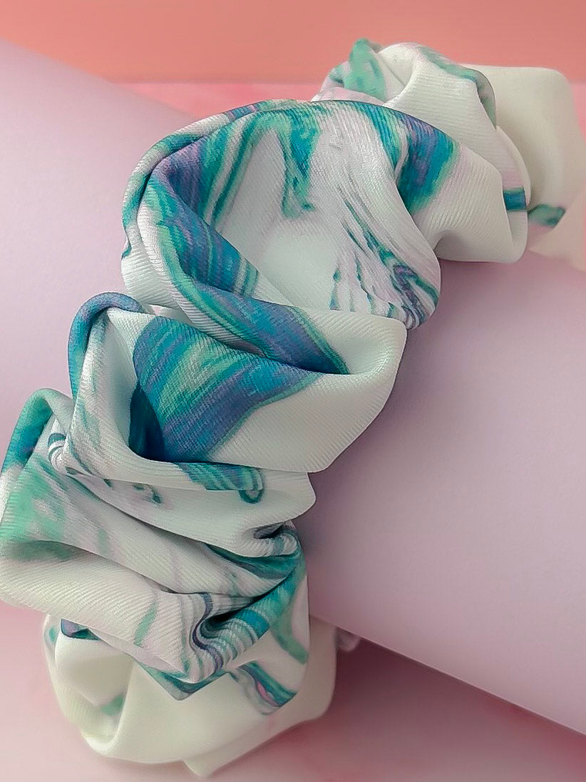 Marble - White and blue marble gym & swim wide scrunchie