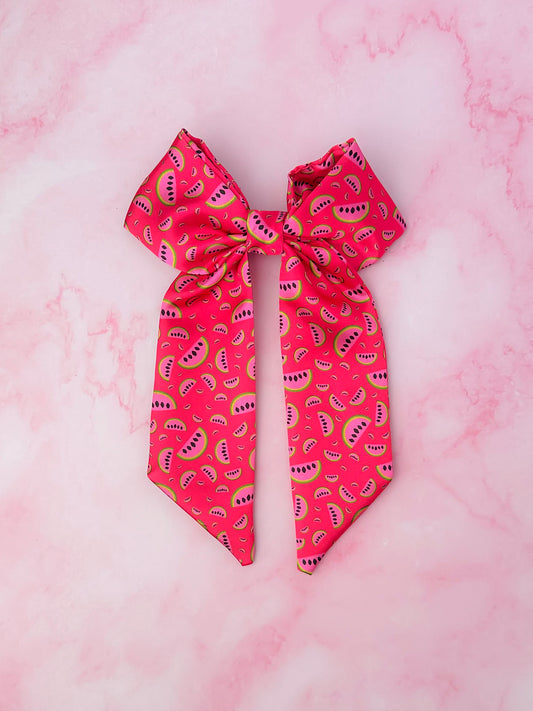Watermelon Sugar - Watermelon print Satin long Hair Bow