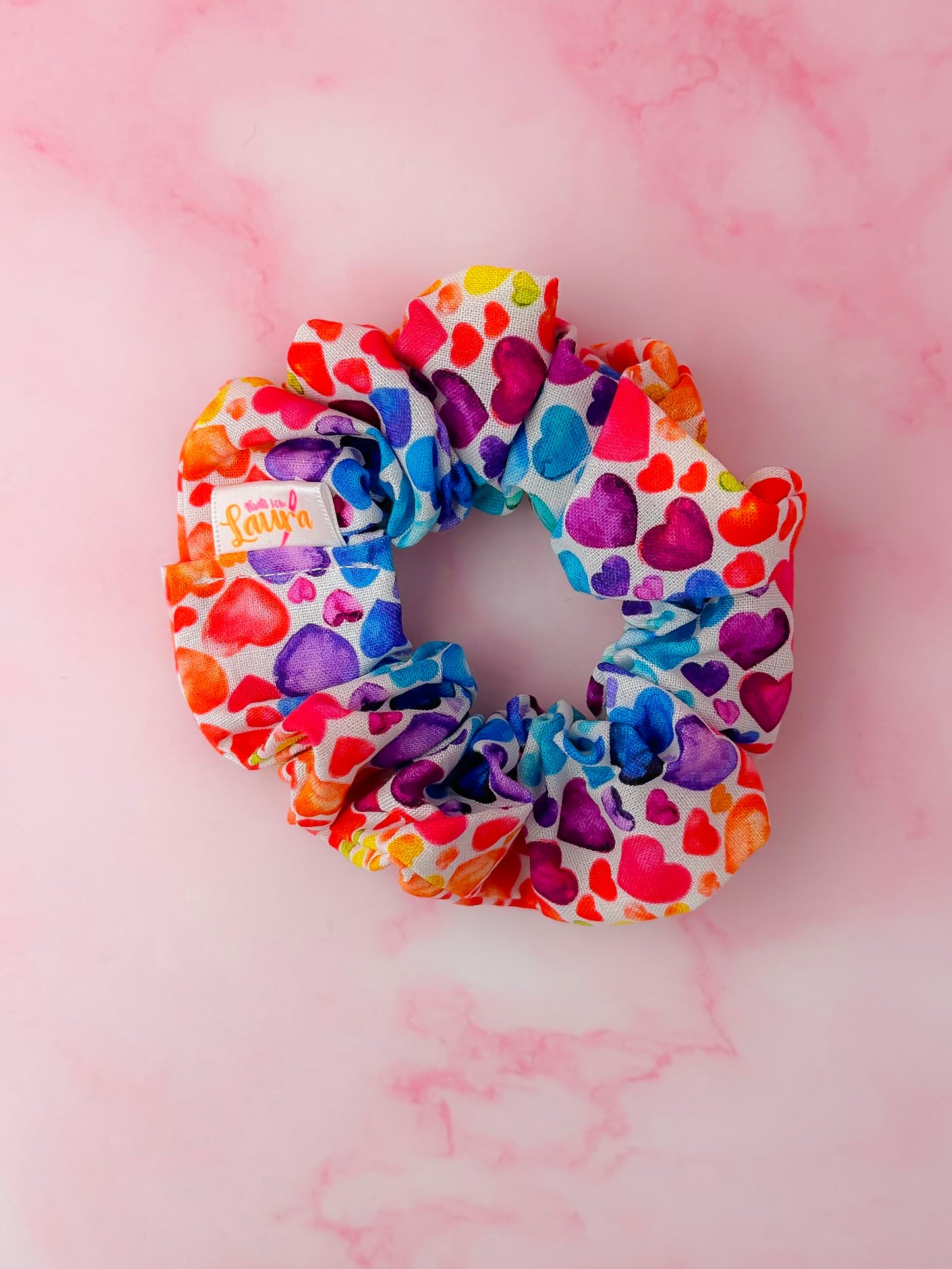 Watercolour Heart - multicolour heart print classic scrunchie
