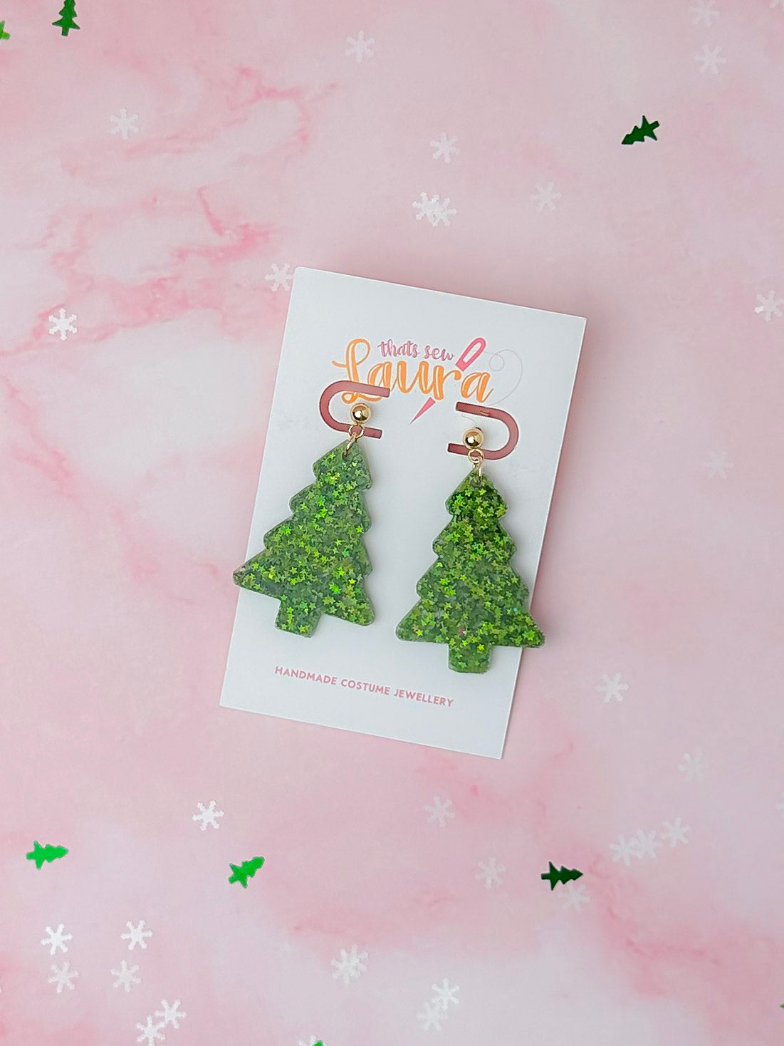 Starry Christmas Tree - Green star glitter ball stud Resin Earrings