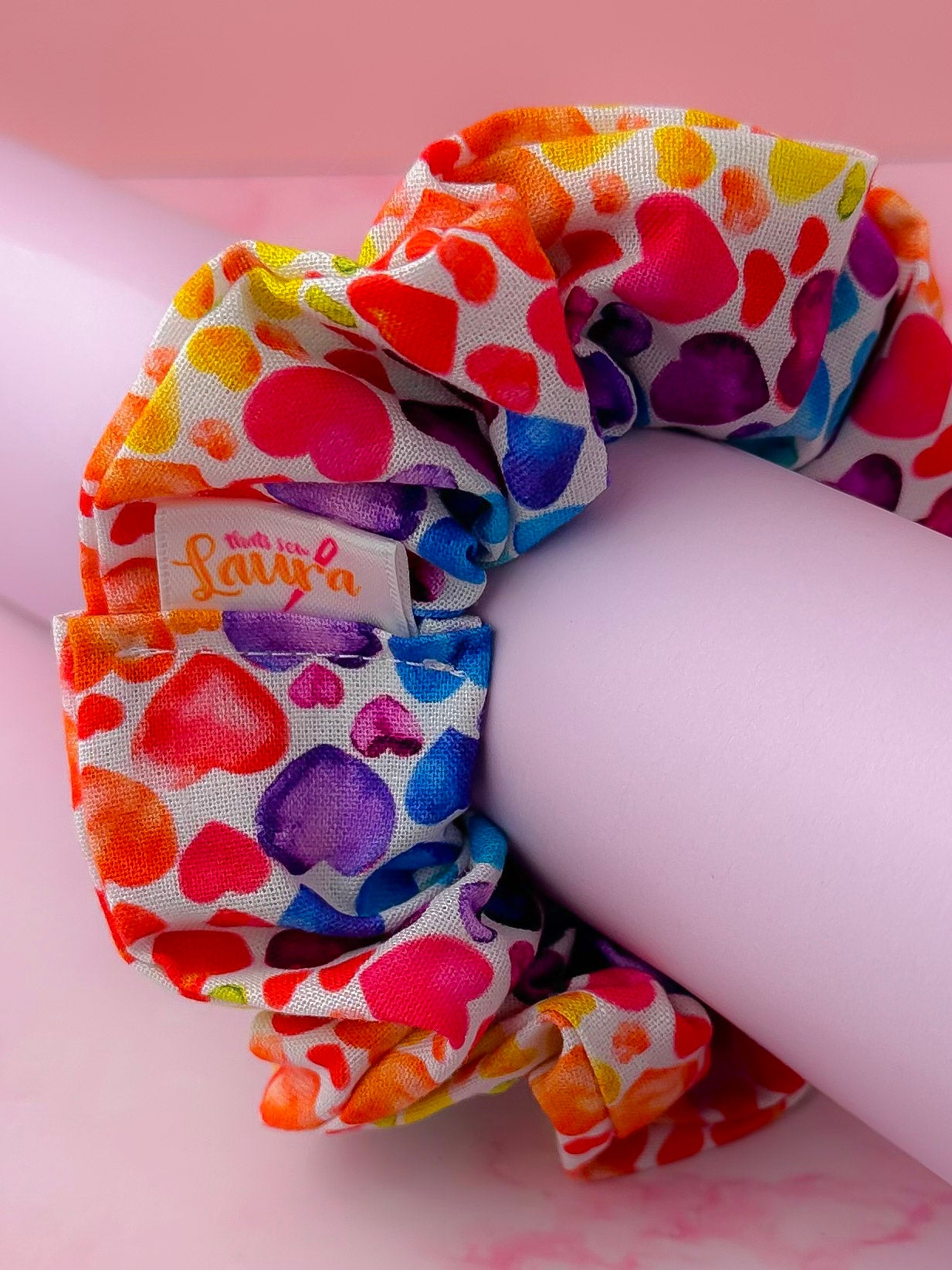 Watercolour Heart - multicolour heart print classic scrunchie