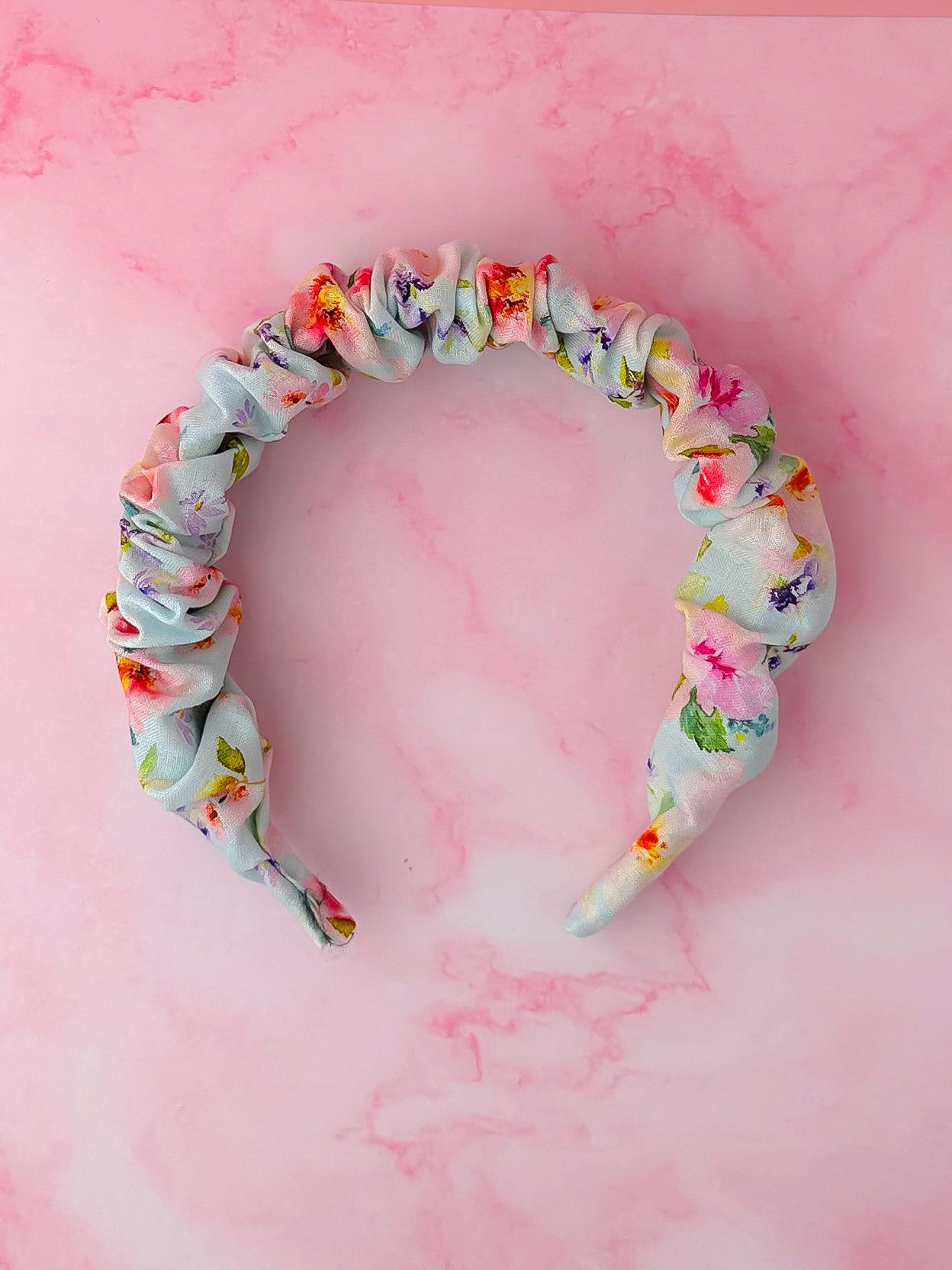 Lois - Blue Floral print Scrunchie Headband